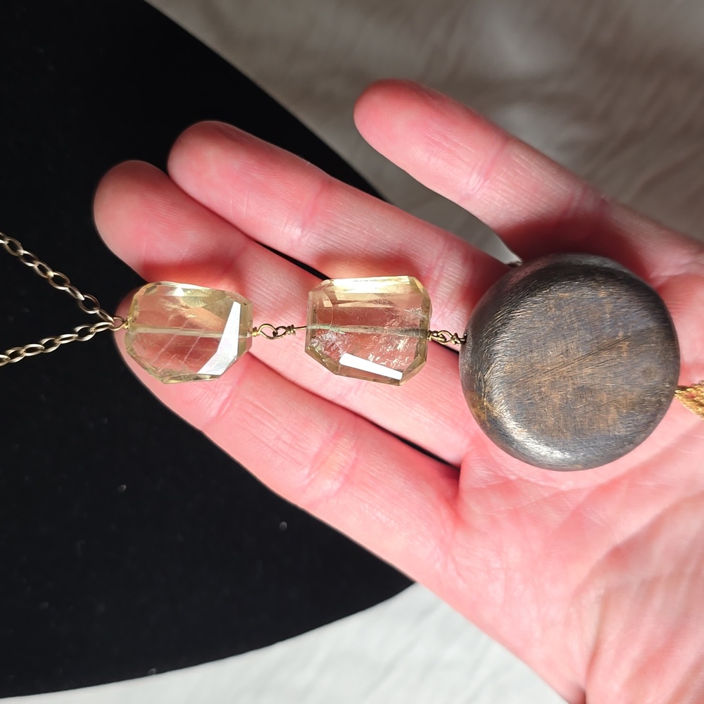 Brass and Lemon Quartz Necklace - Picture 3 of 5